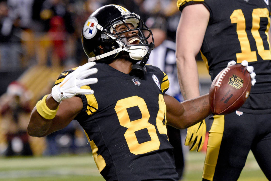 Pittsburgh Steelers wide receiver Antonio Brown (84) plays in an NFL football game against the New England Patriots, Sunday, Dec. 16, 2018, in Pittsburgh. (AP Photo/Don Wright)