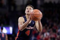 Pepperdine guard Colbey Ross (4) prepares to shoot a free throw during the first half of an NCAA college basketball game against Gonzaga in Spokane, Wash., Saturday, Feb. 17, 2018. (AP Photo/Young ...