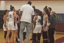 Calvary Chapel coach Shay Johnson speaks to his team during the fourth quarter of the Class 2A state semifinal at Eldorado on Friday, March 1, 2019. Incline defeated Calvary Chapel, 55-44. W.G. Ra ...