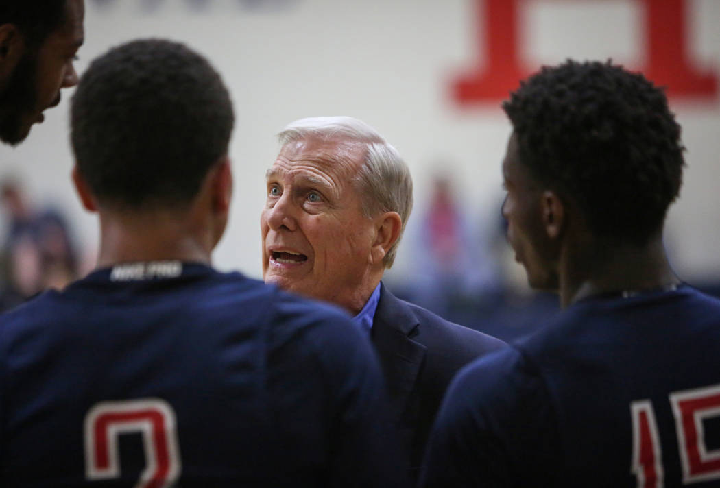 Dave Bliss coaches his team American Preparatory as they play Findlay Prep in Henderson, Wednesday, Jan. 9, 2019. Caroline Brehman/Las Vegas Review-Journal