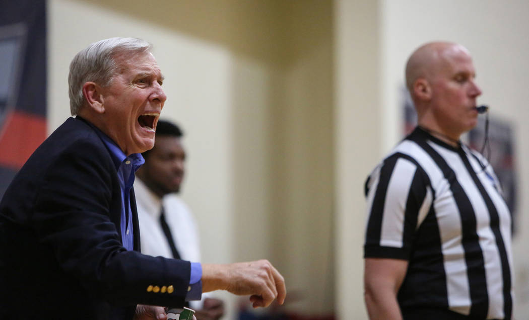 Dave Bliss coaches his team American Preparatory as they play Findlay Prep in Henderson, Wednesday, Jan. 9, 2019. Caroline Brehman/Las Vegas Review-Journal