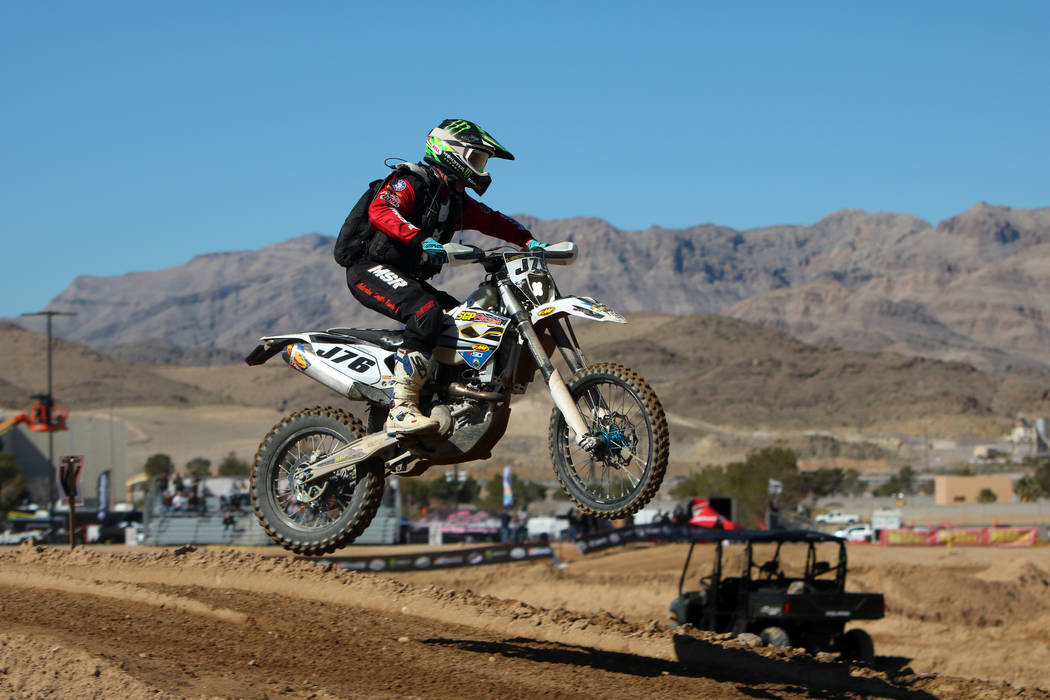 Steve Herstad (46) Bakersfield, Calf. competes in the annual Mint 400 on Saturday, March 09, 2019, at Primm Valley Resort, outside Las Vegas. Bikes have not been allowed at the Mint 400 since 1976 ...