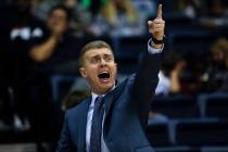 San Diego head coach Sam Scholl reacts during the second half of an NCAA college basketball game against Brigham Young, Thursday, Feb. 14, 2019, in San Diego. (AP Photo/Gregory Bull)