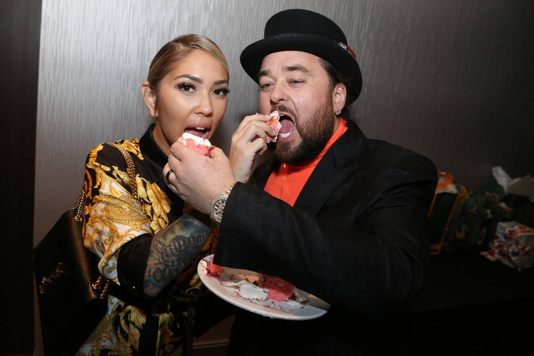 "Pawn Stars" co-star Austin "Chumlee" Russell and his fiancee, Olivia Rademann, are shown at the couple's pre-wedding ceremony and party at the D Las Vegas on Saturday, March 9, 2019. (Edison Graf ...