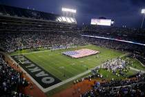 An overview of the Oakland-Alameda County Coliseum before the start of an NFL game between the Oakland Raiders the Denver Broncos in Oakland, Calif., Monday, Dec. 24, 2018. Heidi Fang Las Vegas Re ...