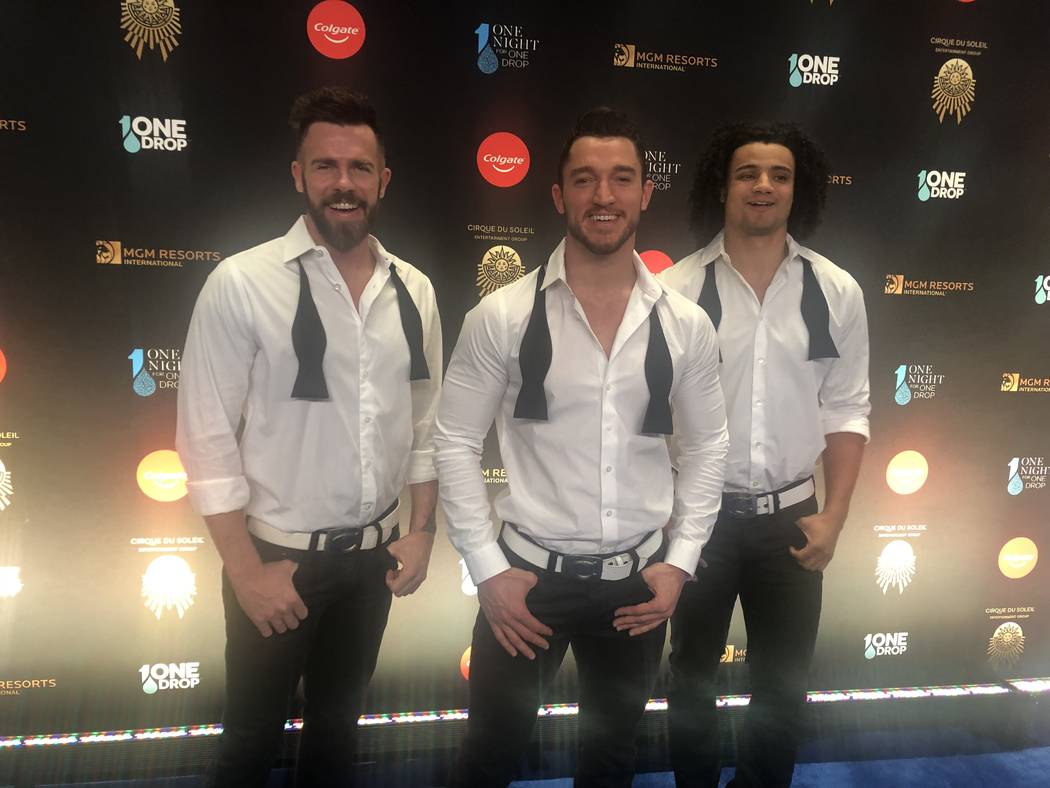 Members of "Chippendales" at the Rio are shown on the Blue Carpet prior to "One Night For One Drop," held at O Theater at the Bellagio on Friday, March 8, 2019.( John Katsilometes/Las Vegas Review ...