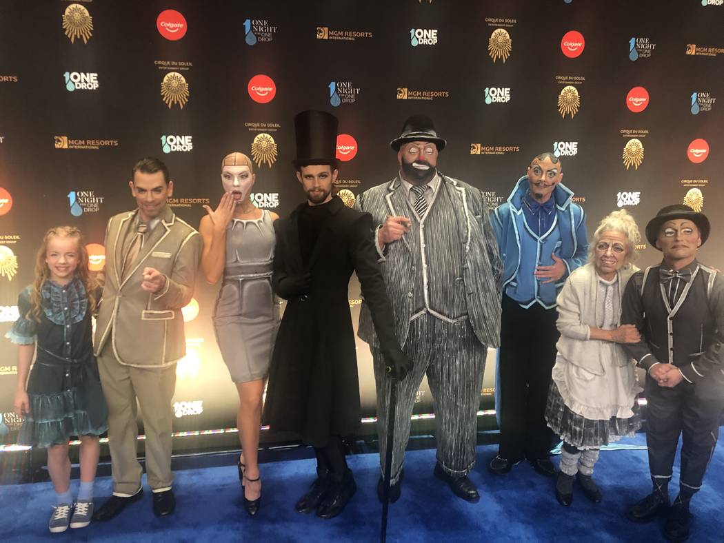 Cirque artists are shown on the Blue Carpet prior to "One Night For One Drop," held at O Theater at the Bellagio on Friday, March 8, 2019.( John Katsilometes/Las Vegas Review-Journal @JohnnyKats