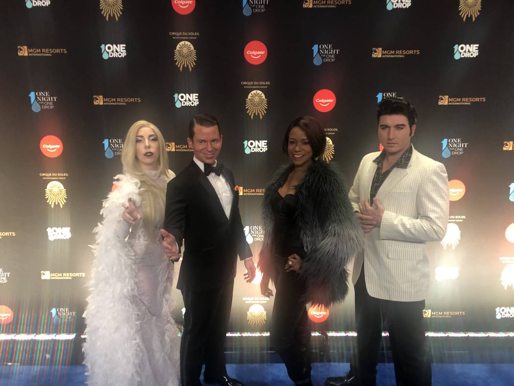 The cast of "Legends In Concert" at Tropicana is shown on the Blue Carpet prior to "One Night For One Drop," held at O Theater at the Bellagio on Friday, March 8, 2019.( John Katsilometes/Las Vega ...