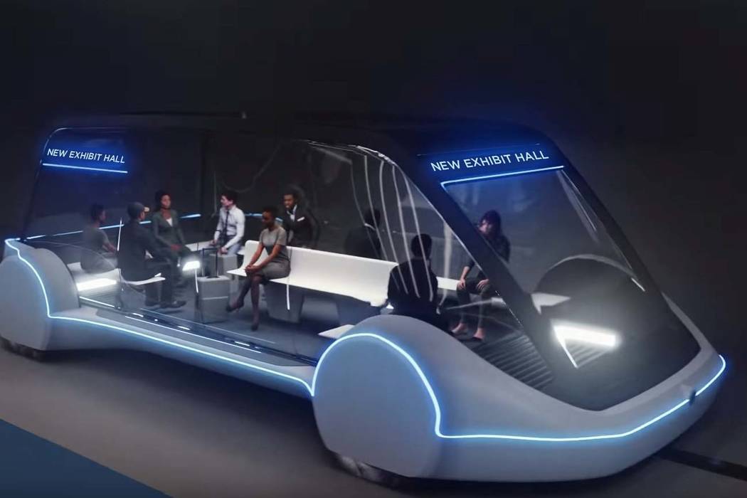 High-occupancy autonomous electric vehicles would run between exhibit halls at the Las Vegas Convention Center. (The Boring Company)