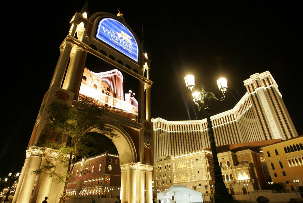 The Venetian Macao Resort Hotel is shown in Macau. Attorneys for Hong Kong businessman Richard Suen and Las Vegas Sands Corp. disagreed Wednesday, March 13, 2019, over how much Suen should be comp ...