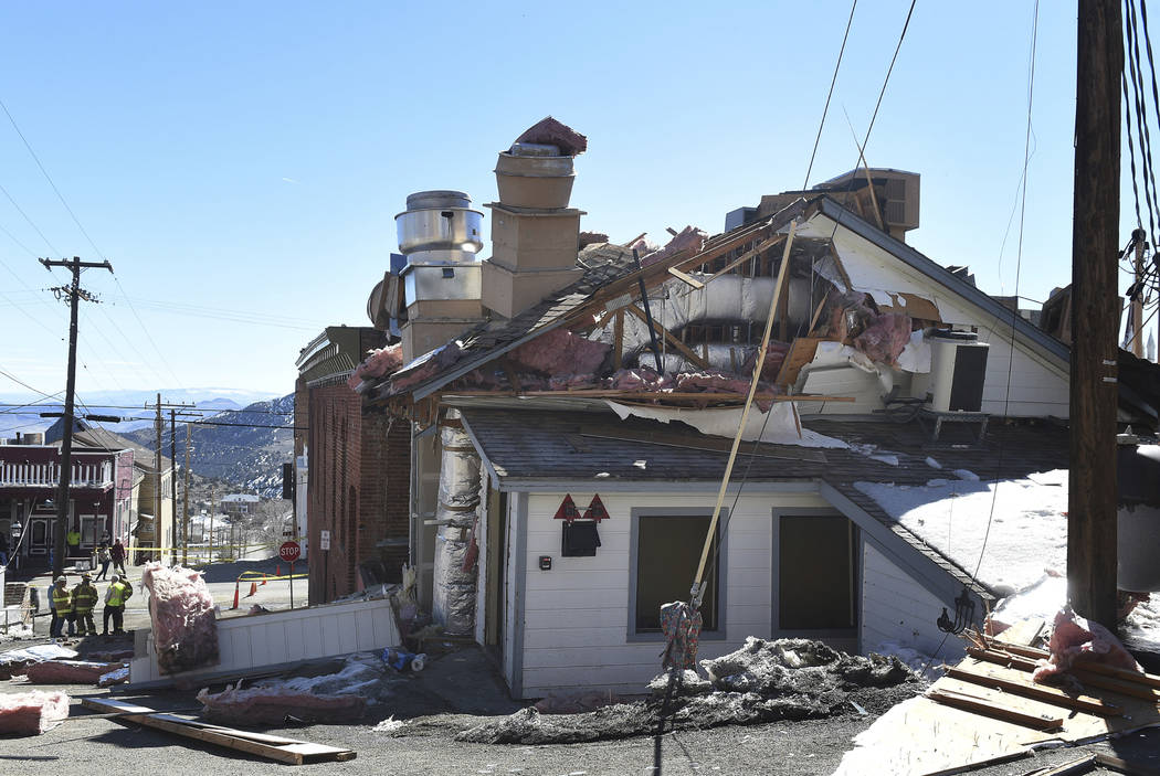 An apparent gas leak triggered an explosion that extensively damaged the historic Delta Saloon in Virginia City, Nevada on Tuesday, March 12, 2019. One employee in the building at the time suffere ...