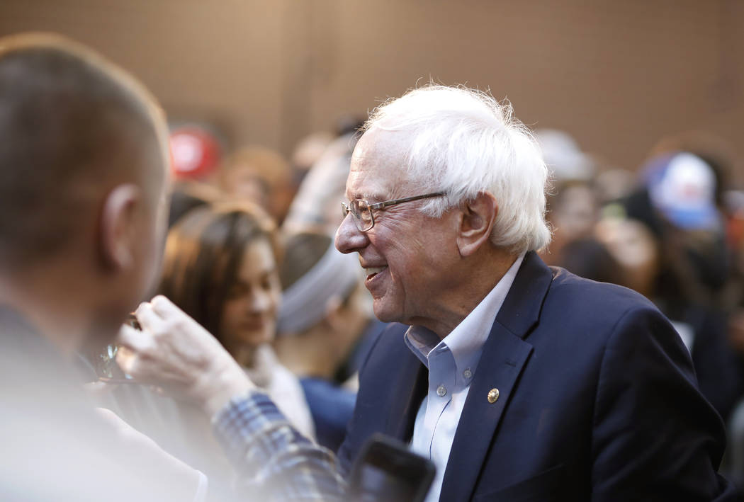 2020 Democratic presidential candidate Sen. Bernie Sanders greets supporters after a rally, Saturday, March 9, 2019, at the Iowa state fairgrounds in Des Moines, Iowa. (AP Photo/Matthew Putney)