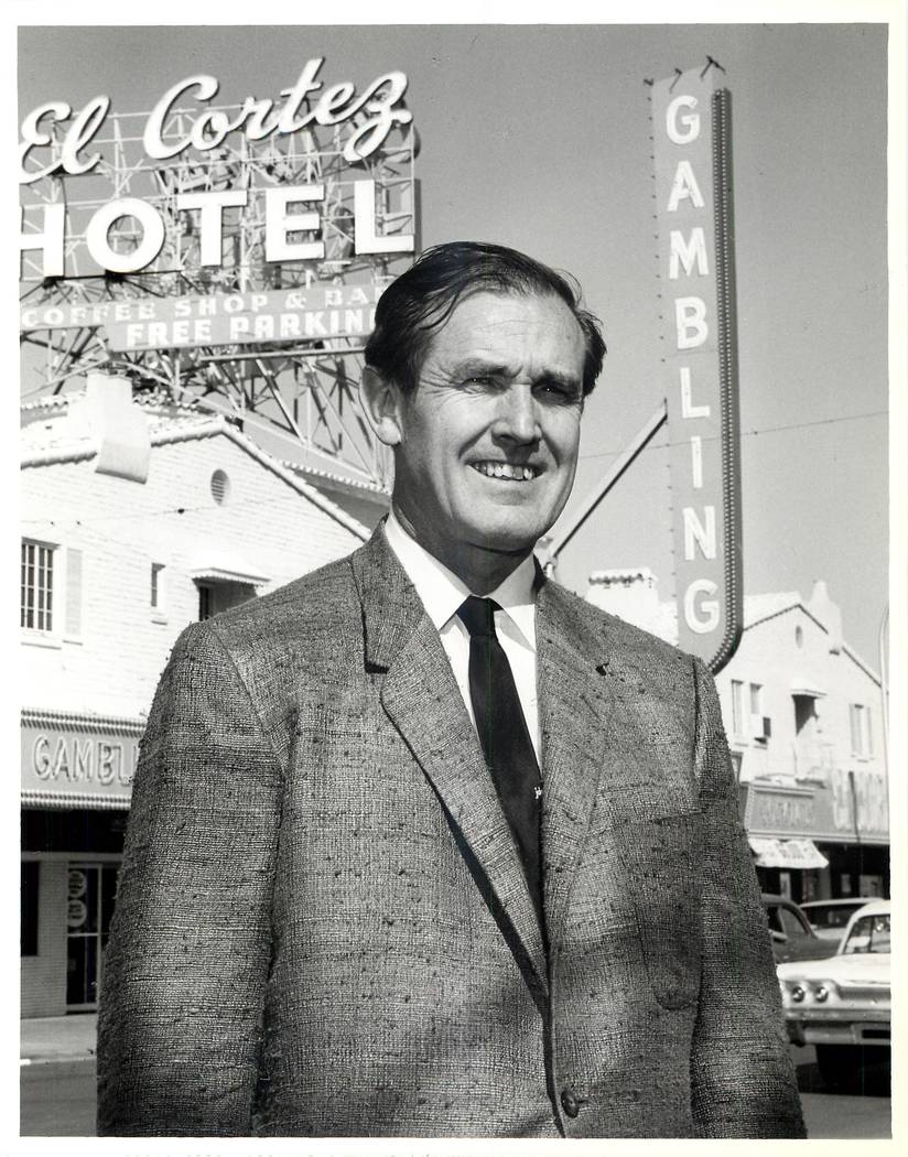 Jackie Gaughan in front of the El Cortez, which filled a full city block when it opened on Nov. 7, 1941. (Las Vegas News Bureau)
