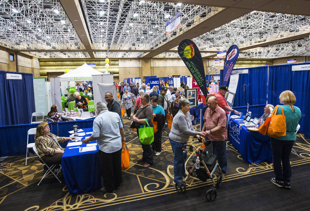 Attendees roam the show floor during the fifth annual AgeWell Expo at the Rio Convention Center in Las Vegas on Saturday, March 16, 2019. (Chase Stevens/Las Vegas Review-Journal) @csstevensphoto