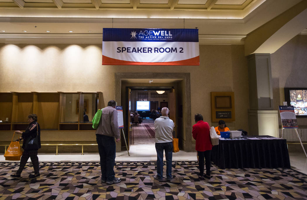 Attendees check out different speakers and presentations during the fifth annual AgeWell Expo at the Rio Convention Center in Las Vegas on Saturday, March 16, 2019. (Chase Stevens/Las Vegas Review ...