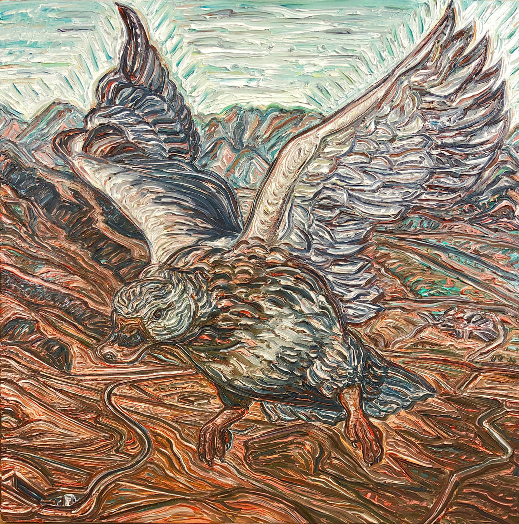 Painting by Gig Depio on display in "Birds of NV" exhibit. (Priscilla Fowler Fine Art)