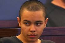 Miguel Magallon, 14, appears in court at the Regional Justice Center on Wednesday, March. 13, 2019, in Las Vegas. Magallon was arrested on suspicion of murder in the October death of an 18-year-ol ...