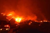 Thomas wildfire burns above Bella Vista Drive near Romero Canyon in this social media photo by Santa Barbara County Fire Department in Montecito, California, December 12, 2017. (Courtesy Mike Elia ...