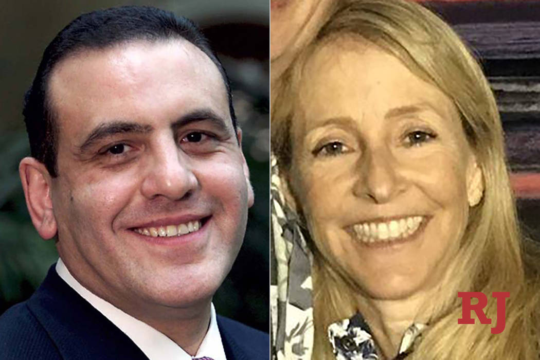 Former Strip casino executive Gamal Aziz, left, and former San Diego media executive Elisabeth Kimmel, right, each are accused of paying hundreds of thousands of dollars in bribes to gain their ch ...