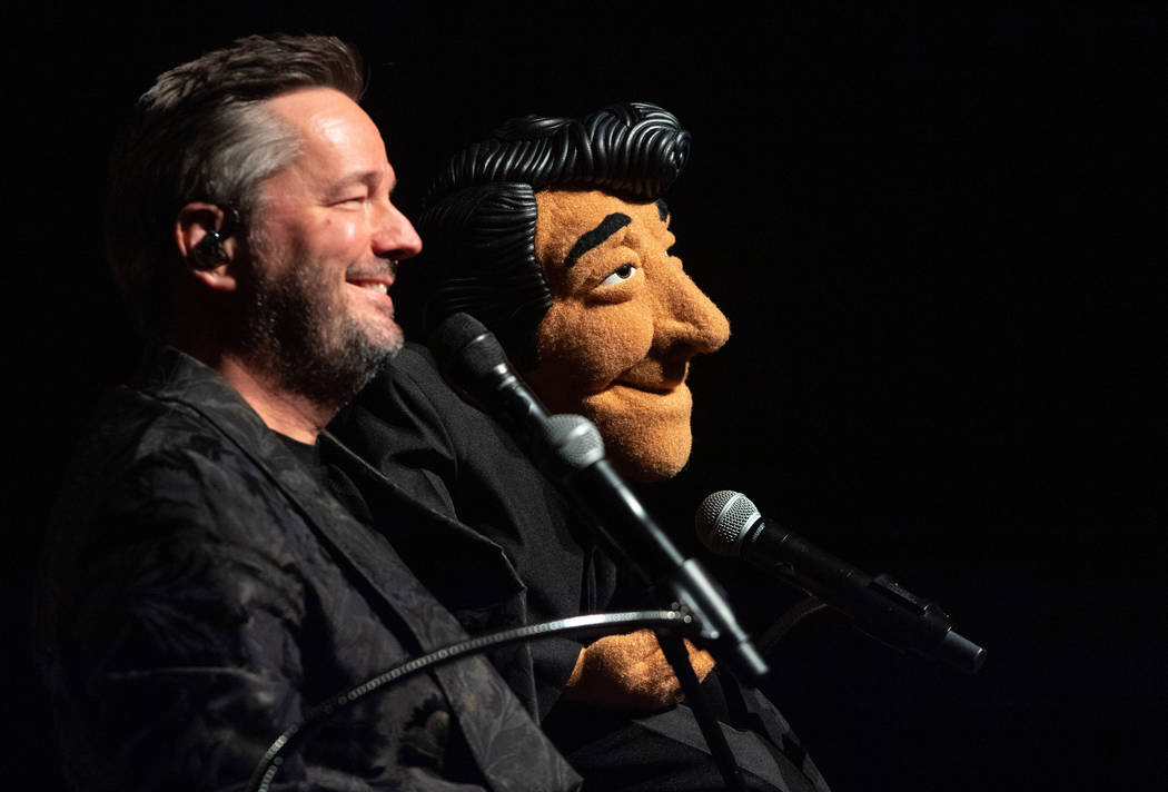 Terry Fator performs with his Dean Martin puppet, which he's bringing into his updated show, " â€œAn Evening With the Stars,â€ as he celebrates 10 years at the Mirage. (Tom Donoghue)