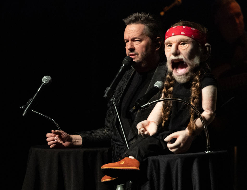 Terry Fator performs with his Willie Nelson puppet, which he's bringing into his updated show, " “An Evening With the Stars,” as he celebrates 10 years at the Mirage. (Tom Donoghue)