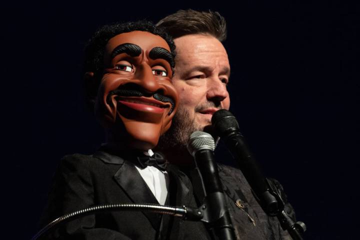 Terry Fator performs with his Sammy Davis Jr. puppet, which he's bringing into his updated show, " “An Evening With the Stars,” as he celebrates 10 years at the Mirage. (Tom Donoghue)