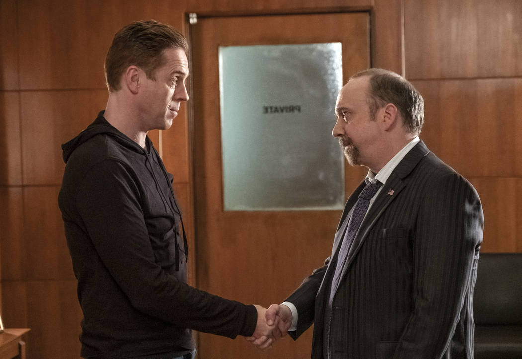 Damian Lewis as "Axe" and Paul Giamatti as Chuck Rhoades in BILLIONS (Season 4, Episode 4, "Overton Window"). - Photo: Jeff Neumann/SHOWTIME