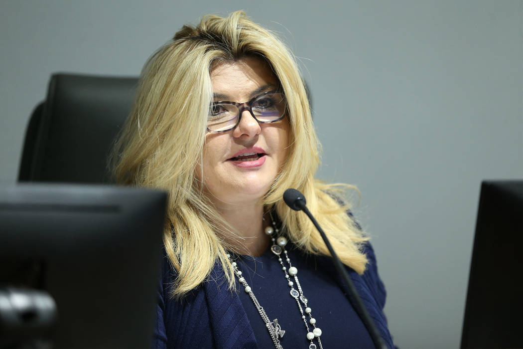 Michele Fiore, board member for the Las Vegas Convention and Visitors Authority, speaks during a board meeting at the Las Vegas Convention Center in Las Vegas, Tuesday, Feb. 12, 2019. (Erik Verduz ...