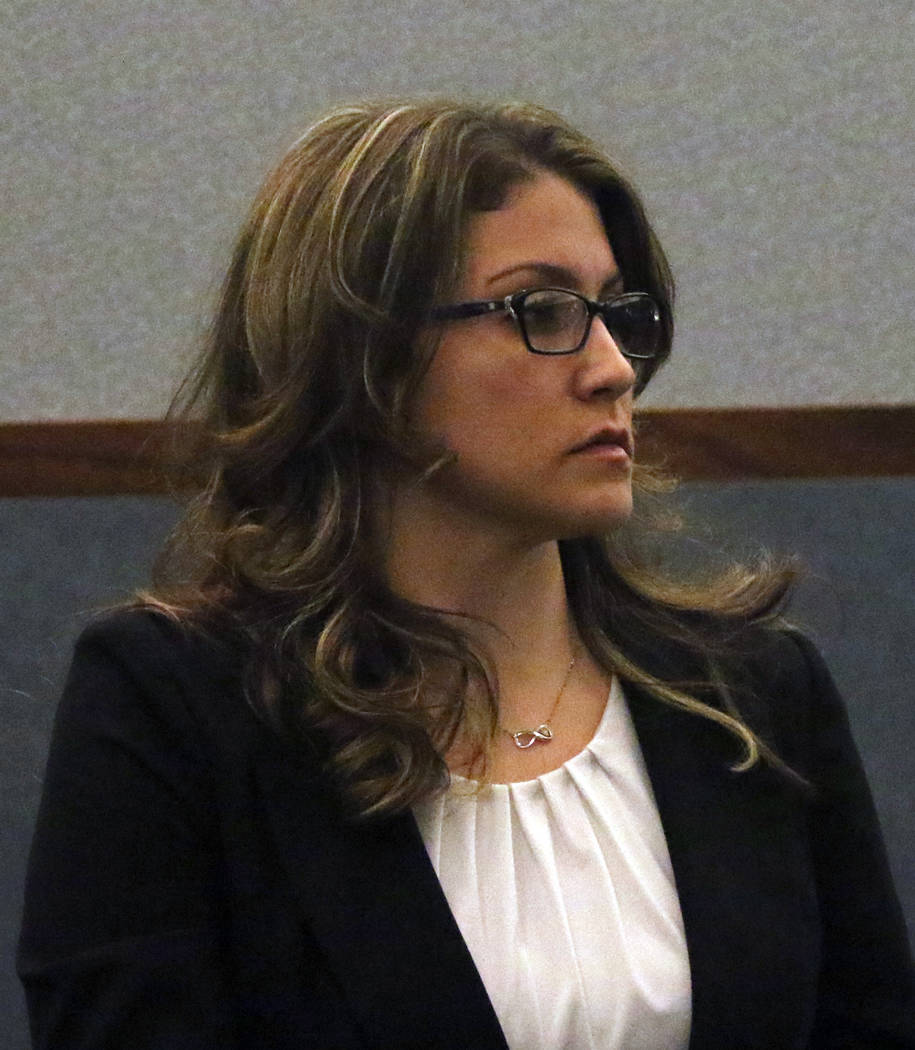Las Vegas Metro officer Rachel Sorkow appears in court at the Regional Justice Center on Thursday, March. 14, 2019, in Las Vegas. Sorkow is accused of using "criminal justice information systems" ...