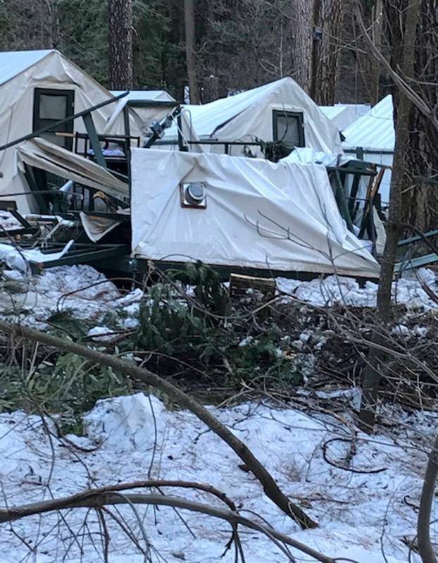 A damaged tent cabin after the recent heavy snowpack in Yosemite National Park, Calif. on Wednesday, March 13, 2019. The park announced that there will be late seasonal openings to facilities due ...