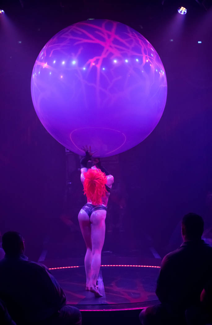 Bubble dancer Leeloo is shown during the first anniversary of "Opium" at the Cosmopolitan of Las Vegas on Tuesday, March 12, 2019. (Erik Kabik)