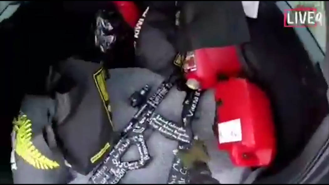 This image taken from the alleged shooter’s video, which was filmed Friday, March 15, 2019, shows a gun in his vehicle in New Zealand. A witness says many people have been killed in a mass ...