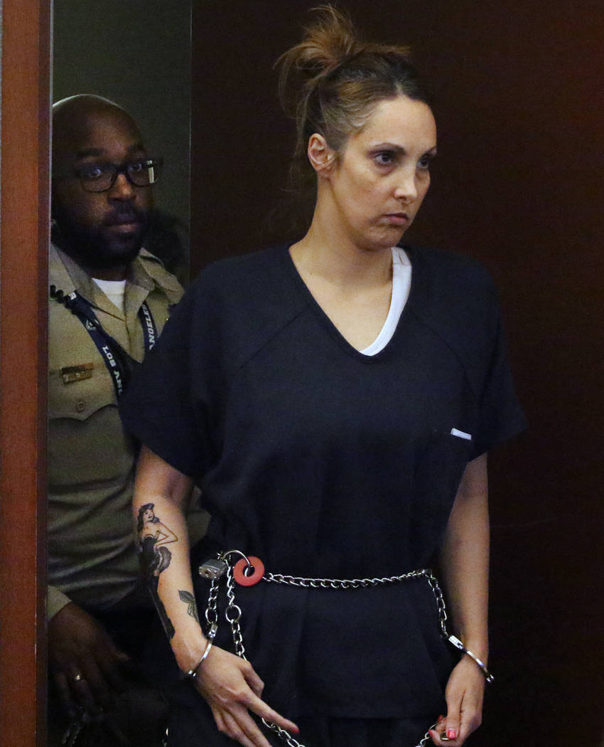 Alexis Plunkett, the jailed Las Vegas defense lawyer, is led into a courtroom at the Regional Justice Center on Friday, March 15, 2019, in Las Vegas. Bizuayehu Tesfaye Las Vegas Review-Journal @bi ...
