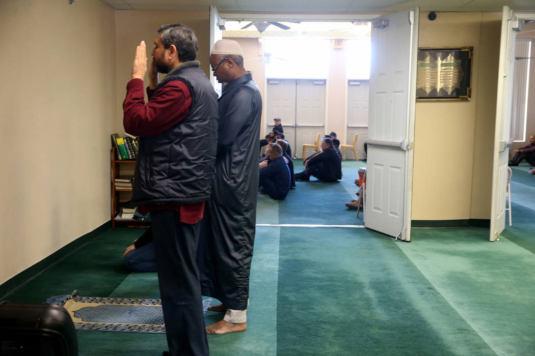 Worshipers during a prayer service at the Mosque of Islamic Society of Nevada in Las Vegas Friday, March 15, 2019. (K.M. Cannon/Las Vegas Review-Journal) @KMCannonPhoto