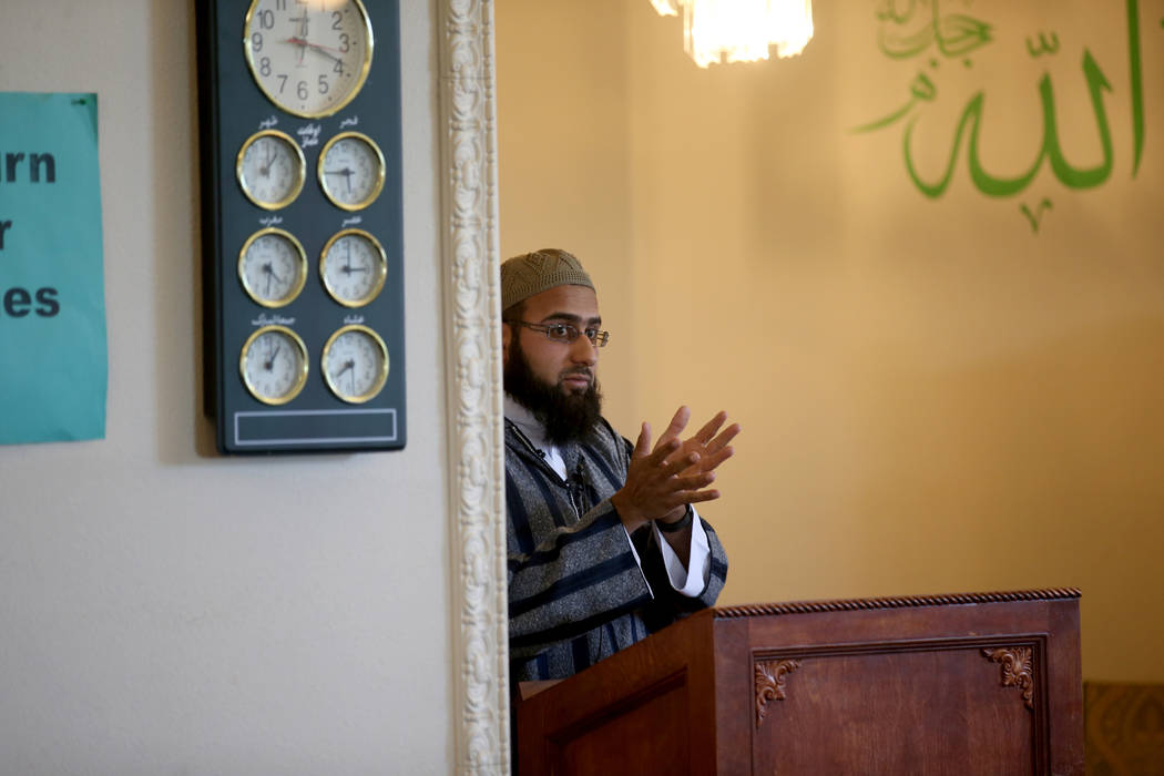 Shaykh Obair Katchi, Imam of Corona Masjid in California, during a prayer service at the Mosque of Islamic Society of Nevada in Las Vegas Friday, March 15, 2019. (K.M. Cannon/Las Vegas Review-Jour ...