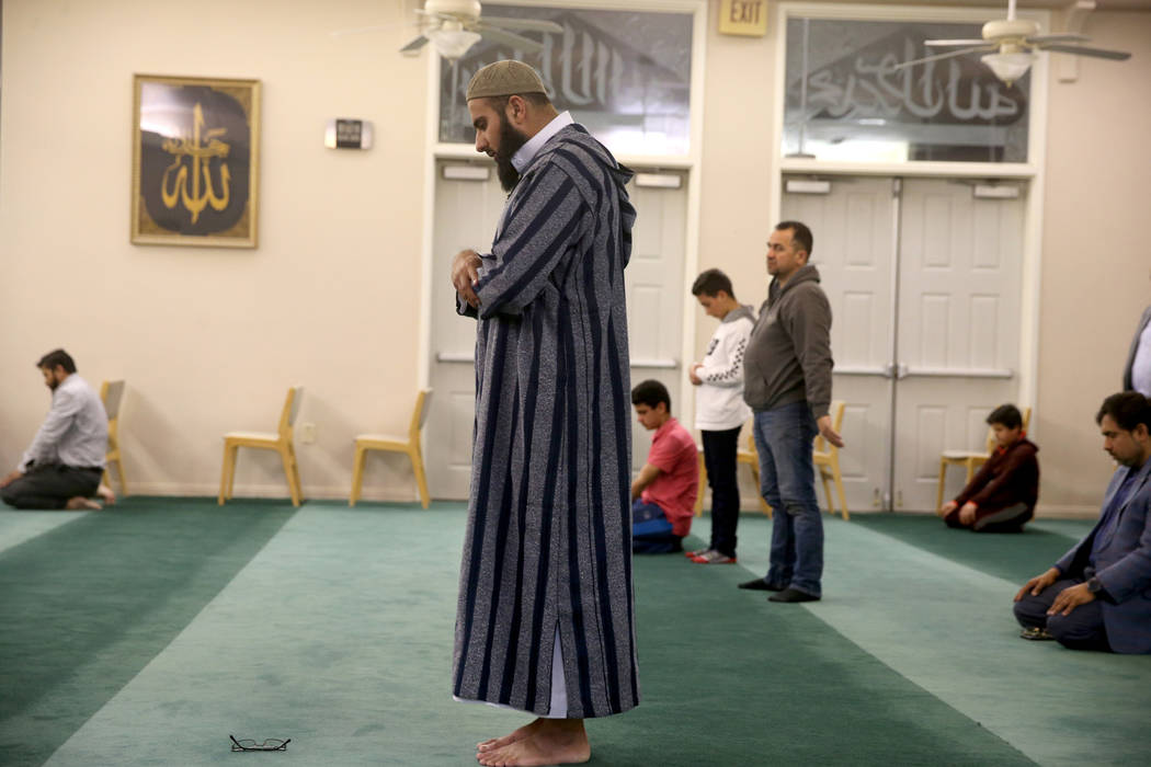 Shaykh Obair Katchi, imam of Corona Masjid in California, during a prayer service at the Mosque of Islamic Society of Nevada in Las Vegas Friday, March 15, 2019. (K.M. Cannon/Las Vegas Review-Jour ...