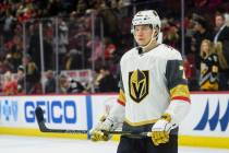 Vegas Golden Knights right wing Valentin Zykov (7) warms up before an NHL hockey game between the Vegas Golden Knights and the Chicago Blackhawks on January 12, 2019, at the United Center in Chica ...