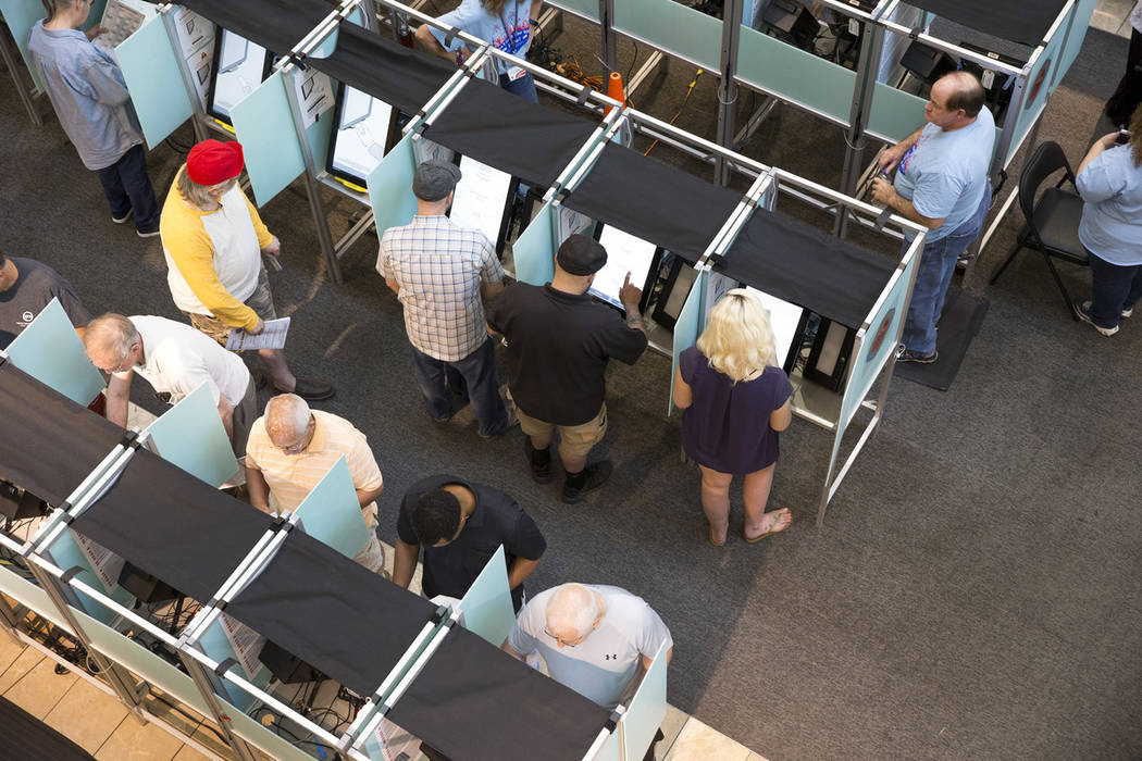 People cast their votes on the third day of early voting at the Galleria at Sunset in Henderson on Monday, Oct. 22, 2018. (Las Vegas Review-Journal)