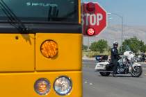 Clark County School District Police Department holds a mock traffic stop at Centennial High School in Las Vegas, Monday, Aug. 6, 2018. (Las Vegas Review-Journal)