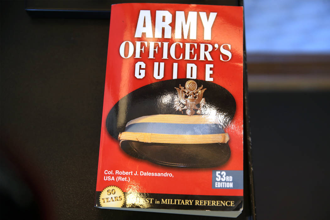 A book gifted to Anthony Hua after getting sworn in as captain for the U.S. Army Reserve during a ceremony at the Hampton Inn Tropicana and Event Center in Las Vegas, Friday, March 15, 2019. Hua i ...