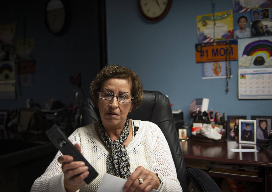 Secretary Rosa Madrigal works at her desk at Lunas Construction in Las Vegas, Tuesday, March 19, 2019. (Caroline Brehman/Las Vegas Review-Journal) @carolinebrehman