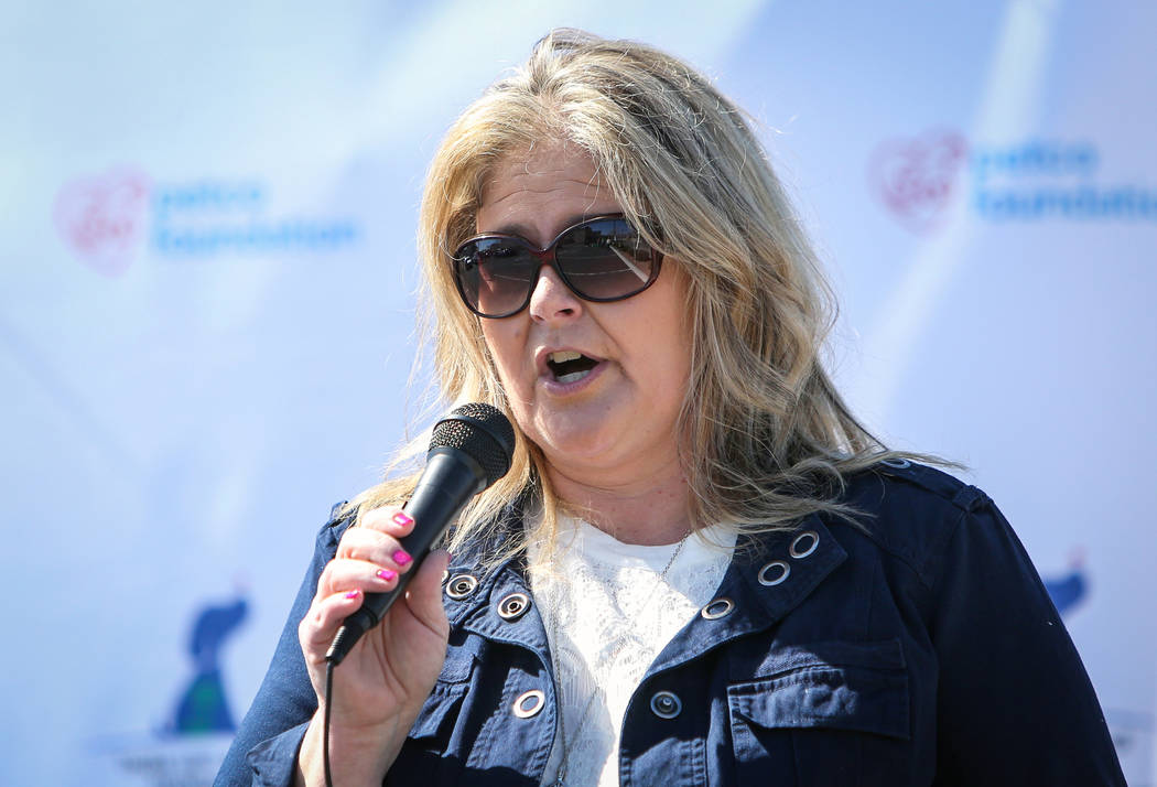 Rae Erickson, founder of Pups, Prisoners, & Patriots, speaks as the Nevada Department of Corrections partners with the "Those Left Behind" Foundation to provide veterans in the commu ...