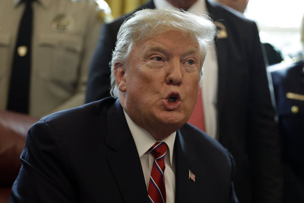 President Donald Trump speaks in the Oval Office of the White House, Friday, March 15, 2019, in Washington. (AP Photo/Evan Vucci)