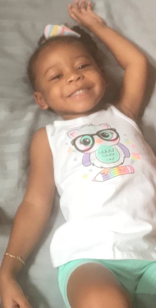 North Las Vegas police are asking for the public’s help in in locating 3-year-old Zaela Walker, who was reported missing in August. (North Las Vegas Police Department)