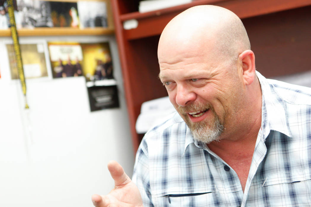 Rick Harrison of the reality TV show "Pawn Stars" speaks during an interview with the Review-Journal at Gold & Silver Pawn shop in downtown Las Vegas on Thursday, July 17, 2014. (Chase Stevens/Las ...