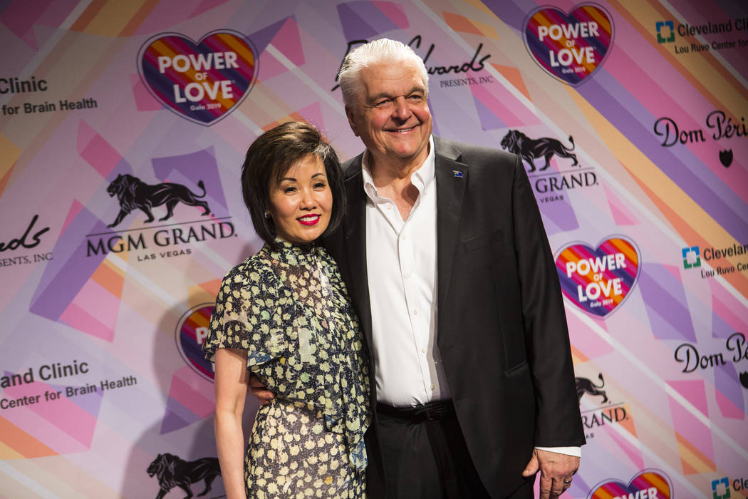 Gov. Steve Sisolak poses with wife Kathy Ong on the red carpet for Keep Memory Alive's 23rd annual Power of Love gala, raising money for Cleveland Clinic Lou Ruvo Center for Brain Health's program ...