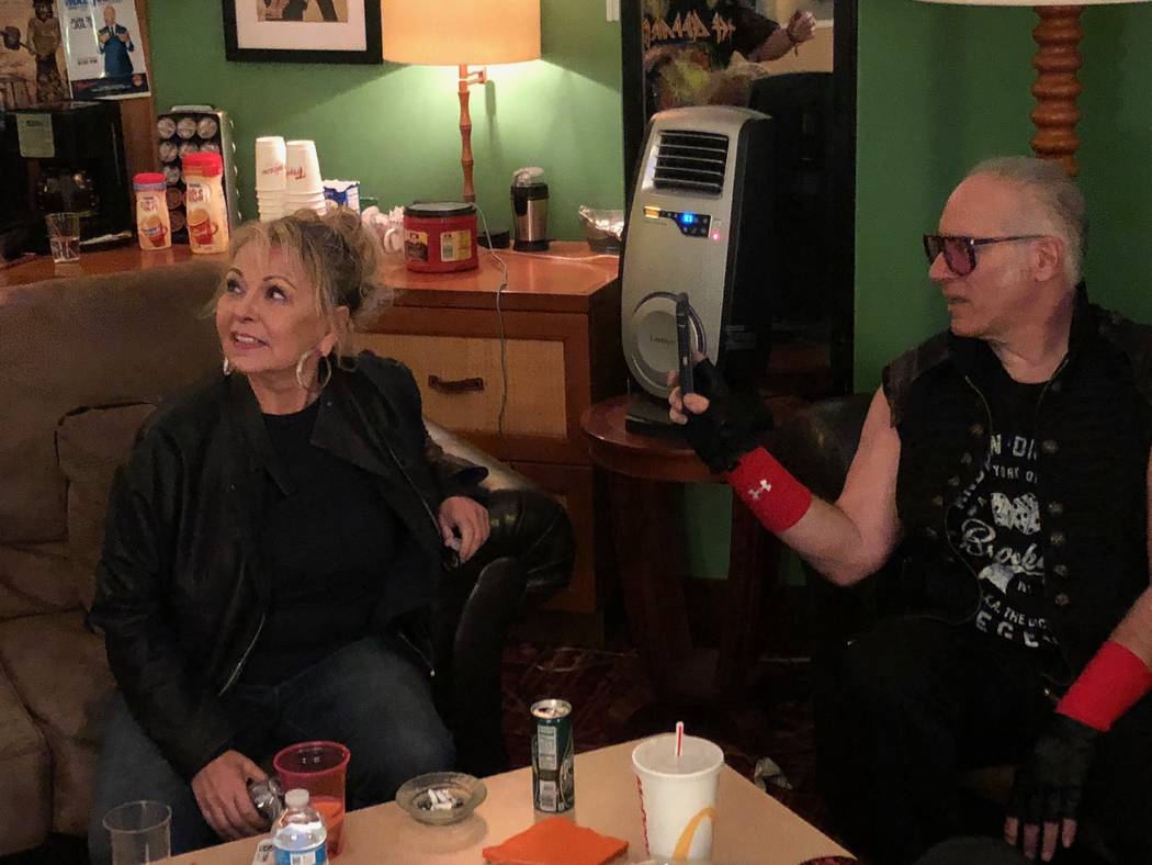 Roseanne Barr and Andrew Dice Clay are shown backstage at Laugh Factory at the Tropicana on Saturday, March 16, 2019. (Harry Basil)