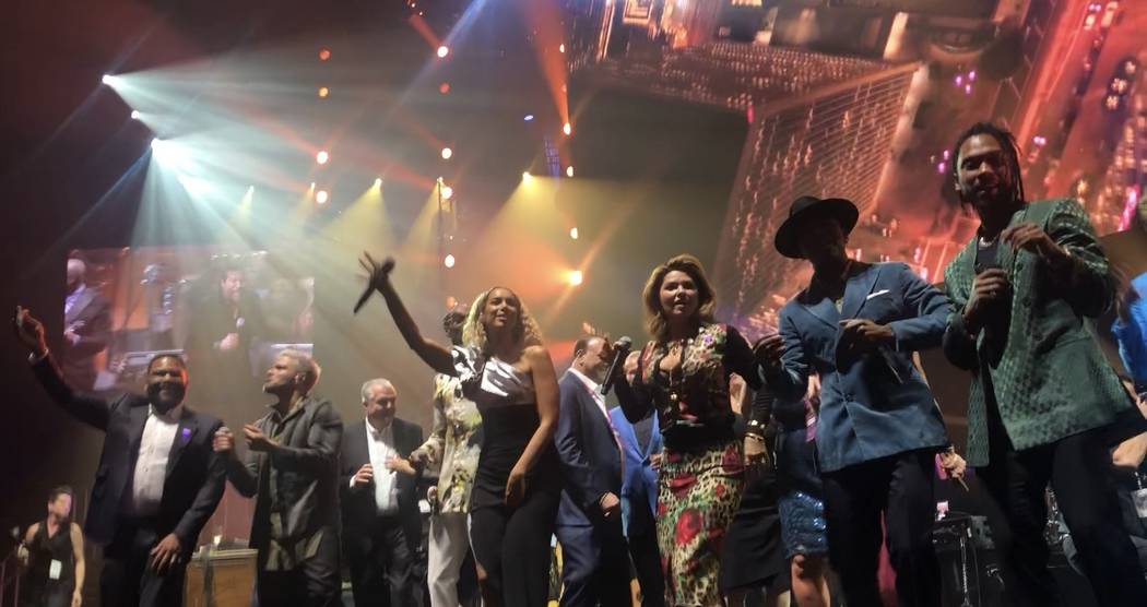 The show-closing lineup onstage during the 23rd annual Keep Memory Alive "Power of Love Gala" benefit for the Cleveland Clinic Lou Ruvo Center for Brain Health at MGM Grand Garden Arena on March 1 ...