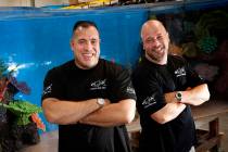 Wayde King, left, and Brett Raymer, seen in 2013 and owners of Acrylic Tank Manufacturing, star in Animal Planet's "Tanked." (Las Vegas Review-Journal)