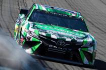 Kyle Busch drives during the early laps of the NASCAR Cup Series auto race at Auto Club Speedway, in Fontana, Calif., Sunday, March 17, 2019. (AP Photo/Rachel Luna)